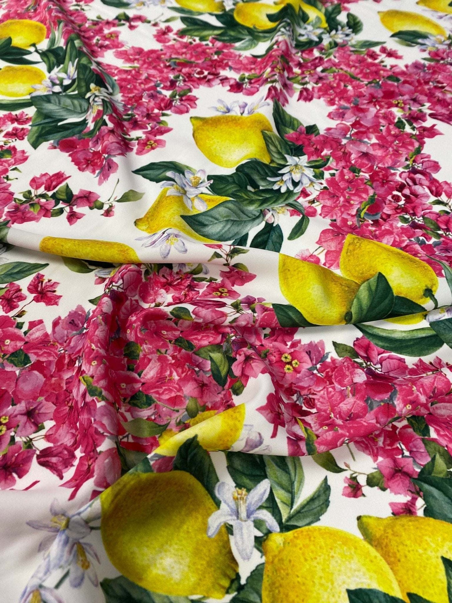 Lemon  Pink Floral Fabric Sold by Metre