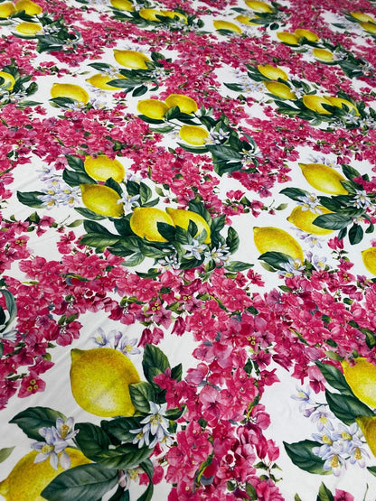 Lemon  Pink Floral Fabric Sold by Metre