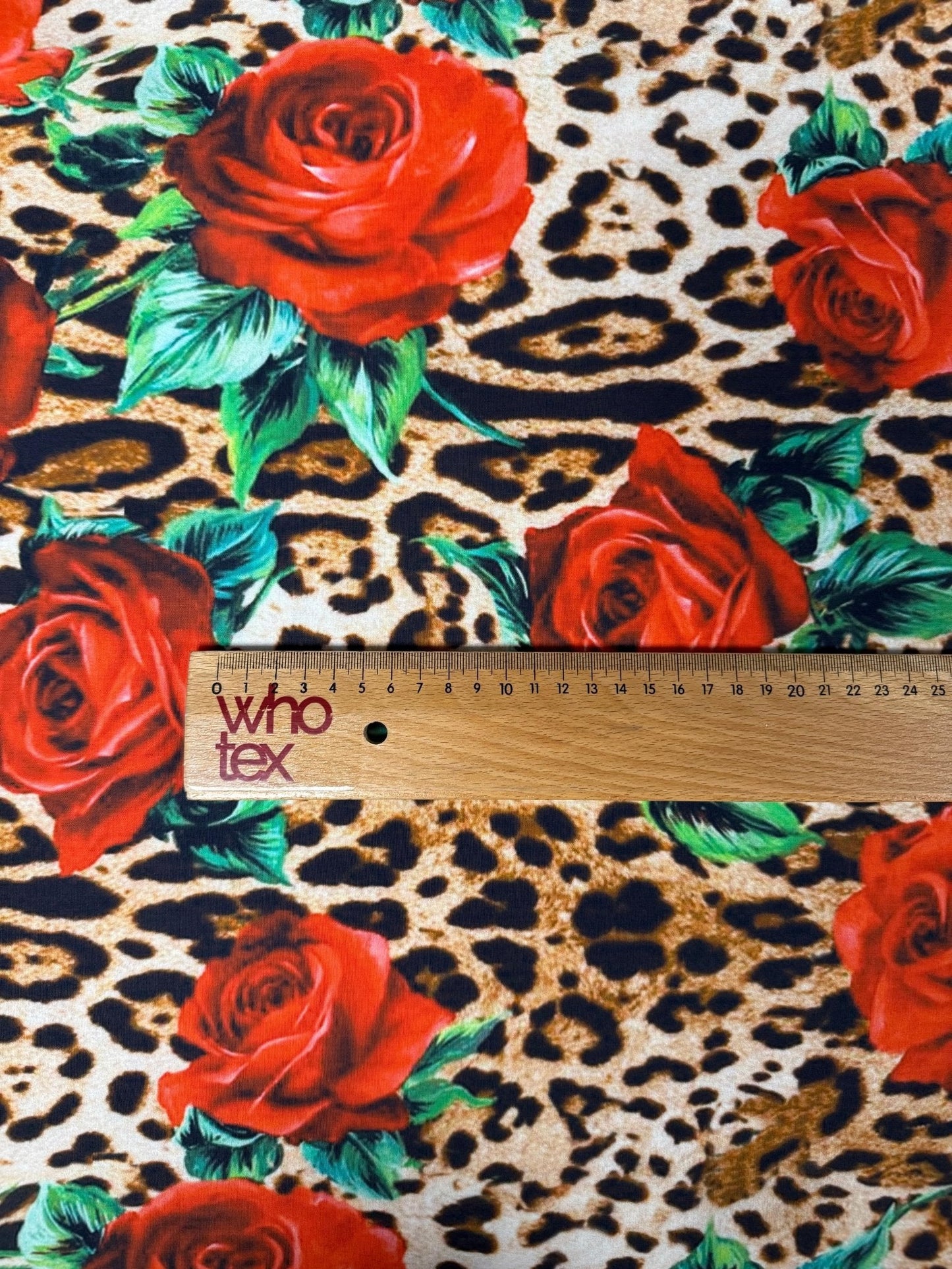 Leopard and Red Rose Pattern Fabric Sold by Metre