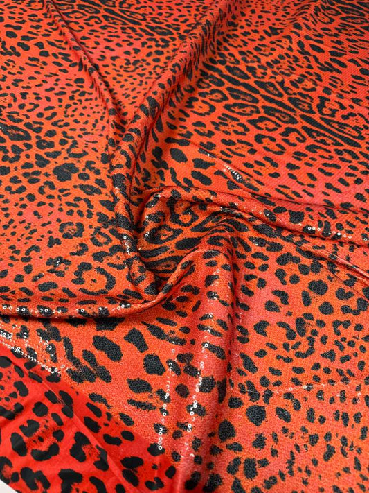 Red Leopard Ombre Sequin Fabric for Fashion Sewing