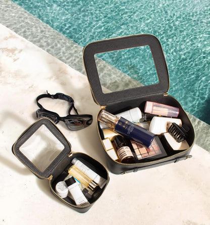 LETGO Clear Makeup Bags - TSA Approved Transparent Travel Organizer (Large Black)