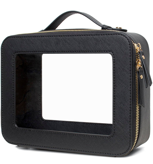LETGO Clear Makeup Bags - TSA Approved Transparent Travel Organizer (Large Black)