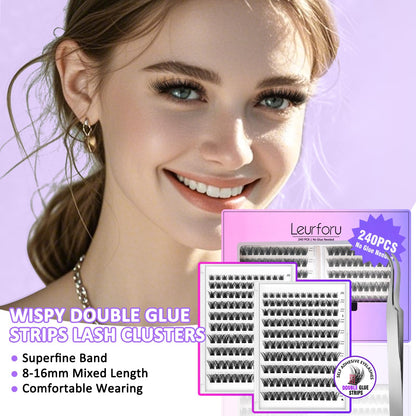 Leurforu Self-Adhesive Eyelash Clusters Kit – 240 Pcs, No Glue Needed