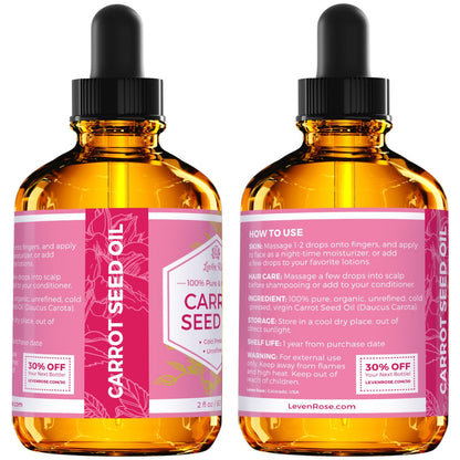 Leven Rose Carrot Seed Oil – 100% Pure Cold-Pressed Oil, 2 oz