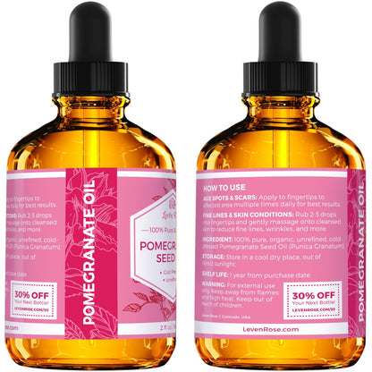 Leven Rose Pomegranate Seed Oil – 100% Pure, Cold-Pressed Moisturizer for Hair, Skin & Nails (2 oz)