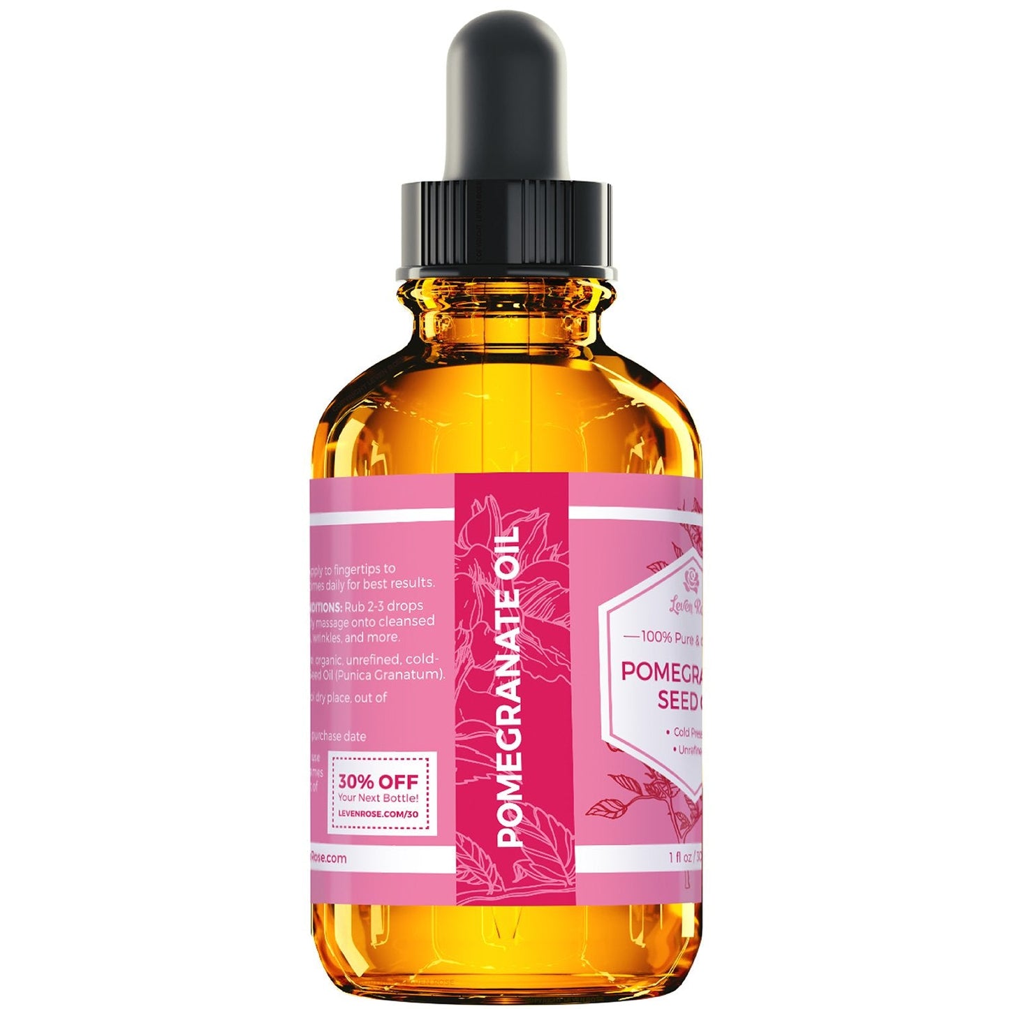 Leven Rose Pomegranate Seed Oil – 100% Pure, Unrefined, Cold-Pressed Moisturizer (1 oz)