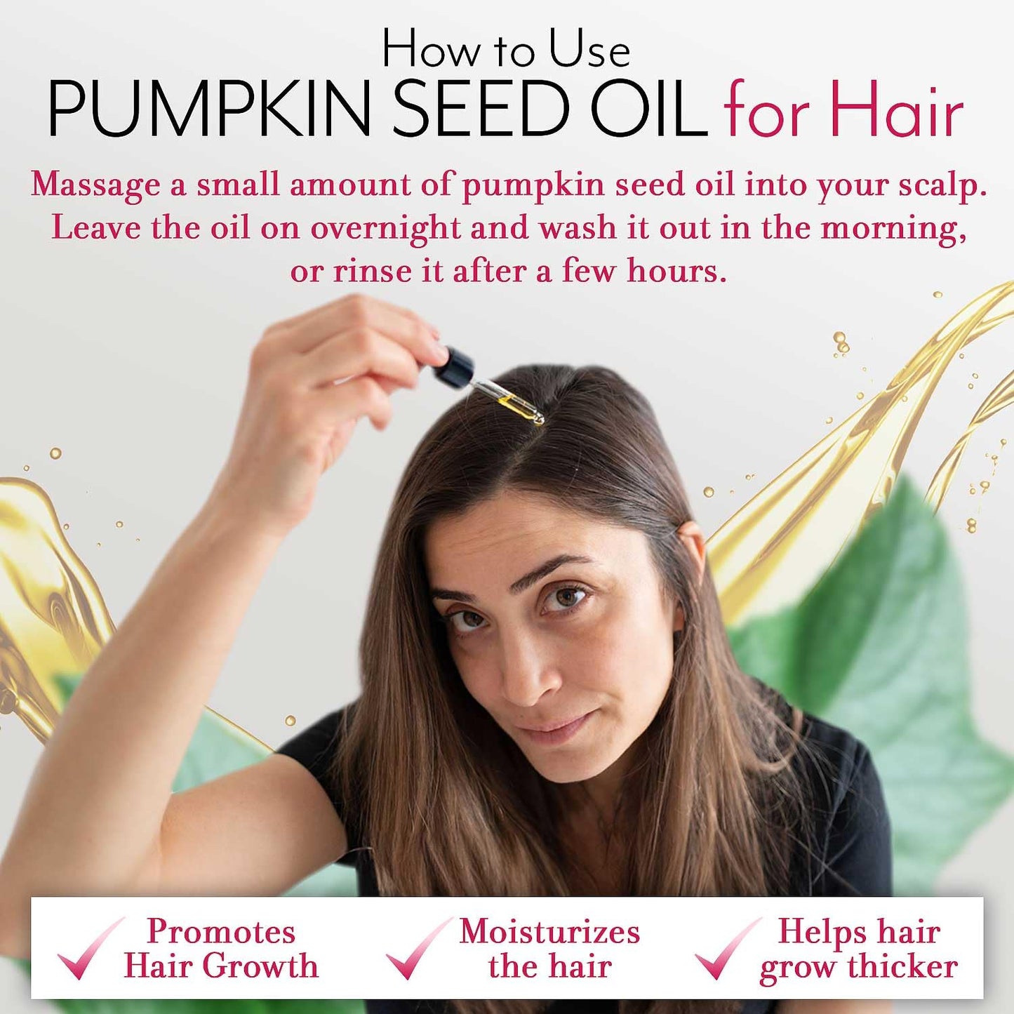 Leven Rose Pumpkin Seed Oil for Hair Growth – 2 oz Pure Cold-Pressed Oil for Skin, Hair & Nails