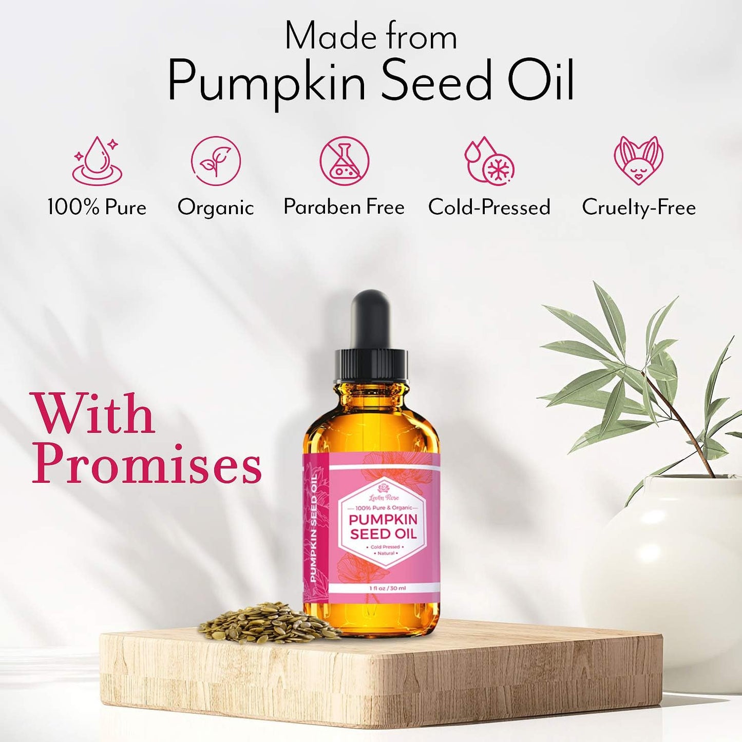Leven Rose Pumpkin Seed Oil for Hair Growth – 2 oz Pure Cold-Pressed Oil for Skin, Hair & Nails