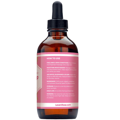 Leven Rose Rosehip Seed Oil for Face – 4 oz, Pure Unrefined Cold-Pressed Rosehip Oil for Skin, Hair & Nails