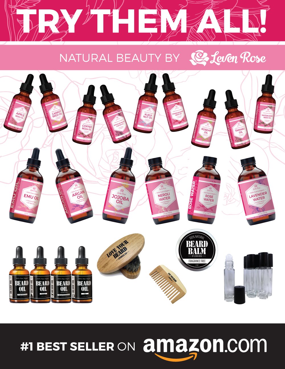 Leven Rose Rosehip Seed Oil for Face – 4 oz, Pure Unrefined Cold-Pressed Rosehip Oil for Skin, Hair & Nails