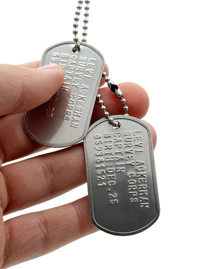 'LEVI ACKERMAN' Dog Tags - Costume Cosplay Prop Replica Military - Stainless Steel Chains Included
