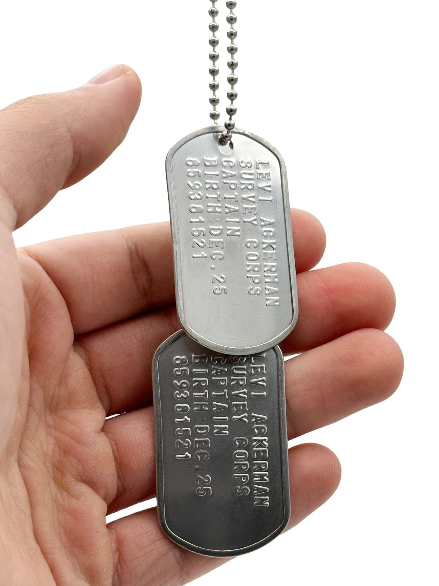 'LEVI ACKERMAN' Dog Tags - Costume Cosplay Prop Replica Military - Stainless Steel Chains Included