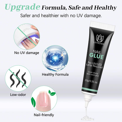 LEYKOSH Nail Glue for Press-Ons – 10s Dry Time, No Light Needed, 28+ Days Hold | 20g Total