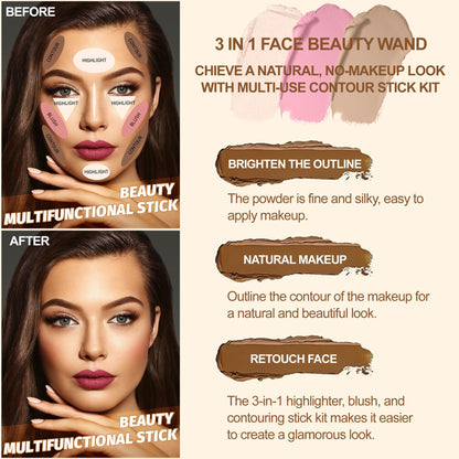 Lezero 3Pcs Contour Stick Kit in Light Fair | Highlighter, Blush & Bronzer