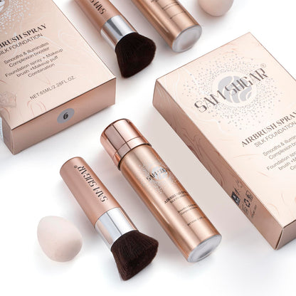 Lezero AirBrush Foundation Spray – Full-Coverage Matte Finish with Brush & Sponge (#4 Warm Beige)