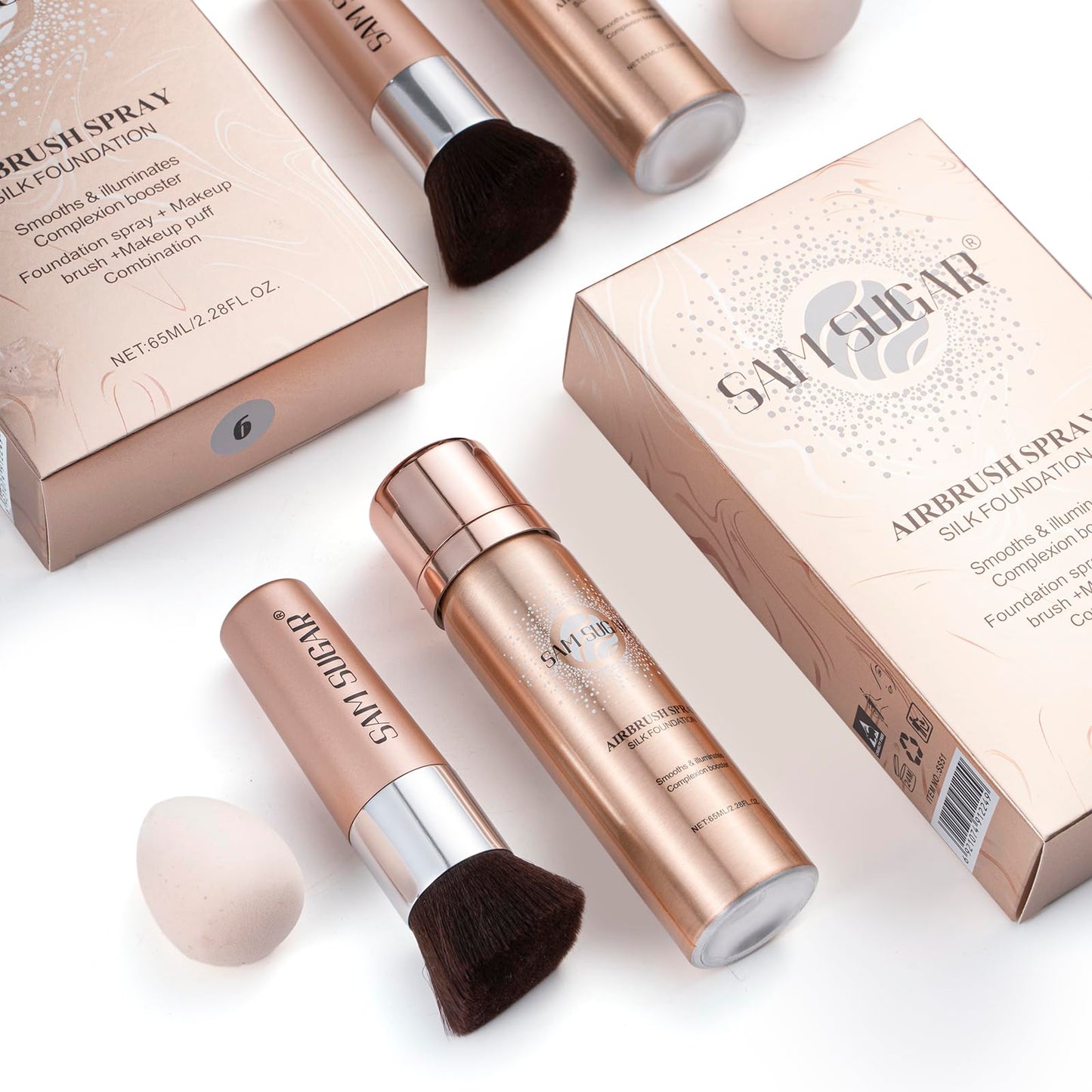 Lezero AirBrush Foundation Spray – Full-Coverage Matte Finish with Brush & Sponge (#4 Warm Beige)