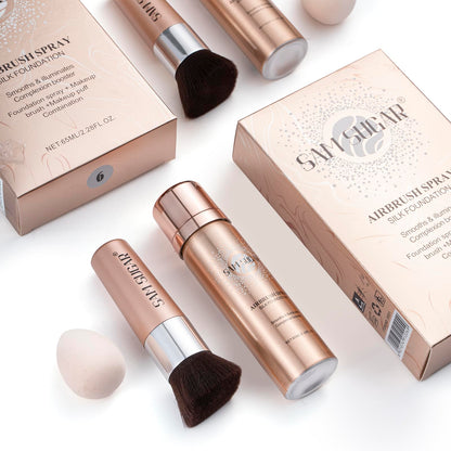 Lezero AirBrush Foundation Spray – Full-Coverage Matte Finish with Brush & Sponge (#4 Warm Beige)