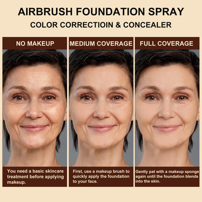 Lezero AirBrush Foundation Spray – Full-Coverage Matte Finish with Brush & Sponge (#4 Warm Beige)