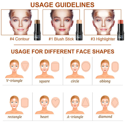 Lezero 3-Piece Contour Stick Kit (Medium) – Highlighter, Blush & Bronzer for Sculpted, Dewy to Matte Finish