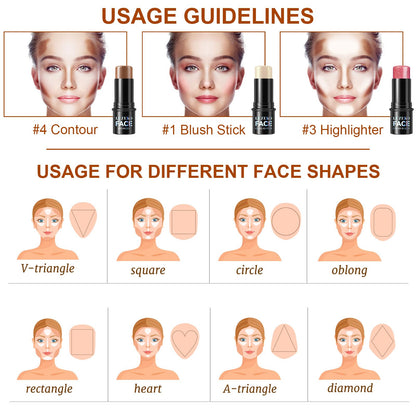 Lezero 3Pcs Contour Stick Kit – Light Shades with Highlighter, Blush & Bronzer
