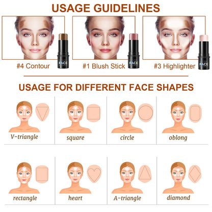 Lezero 3Pcs Contour Stick Kit – Light Medium | Highlighter, Blush & Bronzer for All Skin Types