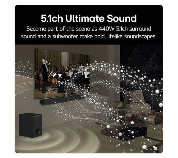 LG US60TR SOUNDBAR 5.1 440W WIRELESS SUBWOOFER BLUETOOTH HDMI USB AI SOUND PRO