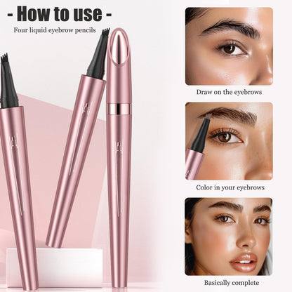 Liayozl Magic Eyebrow Pencil - Waterproof 4-Fork Tip for Natural Hair-Like Brows (Dark Brown)