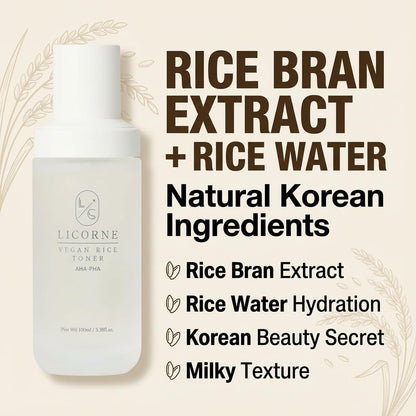 LICORNE Vegan Rice Toner — Gentle AHA/PHA Exfoliation for Glass Skin