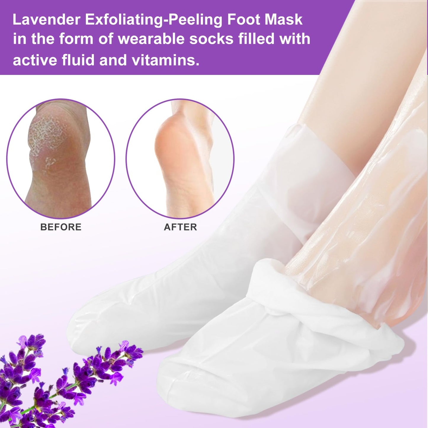 Liefiet Lavender Foot Peeling Mask 5 Pack – Exfoliate, Hydrate, Soft Feet