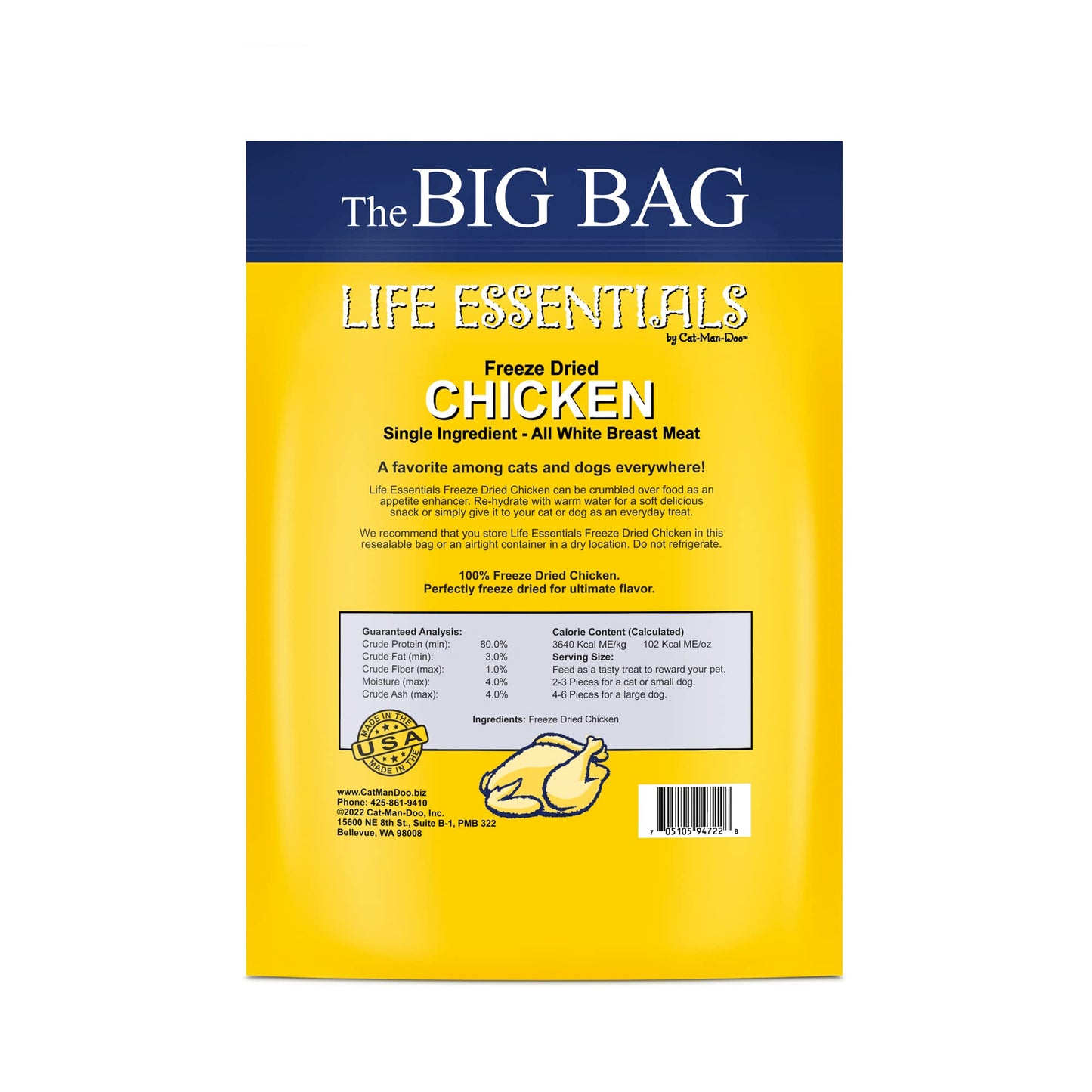 LIFE ESSENTIALS BY CAT-MAN-DOO Catmandoo Dried Chicken Pet Treat (16 Ounce Pack of 1) – Single-Ingredient, Grain-Free