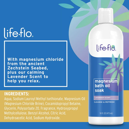 Life-flo Magnesium Oil Bath Soak Lavender | Zechstein Seabed Minerals, 60-Day Guarantee