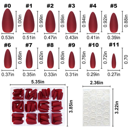 Lifextol 240pc Almond Press-On Nails – Medium Length Matte Burgundy Tips with Glue Tabs