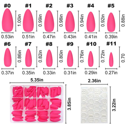 Lifextol 240pc Almond Press-On Nails – Hot Pink Matte, Medium Length
