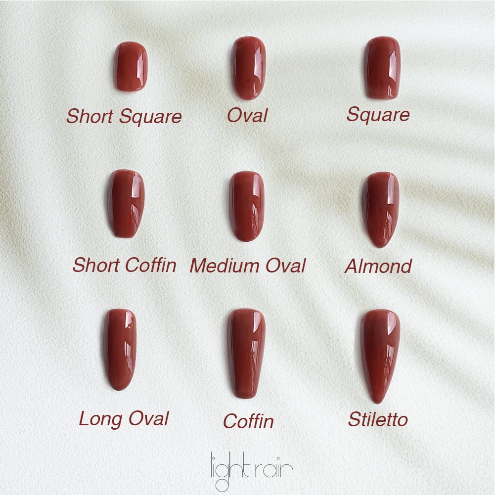 LIGHT RAIN Tender Press-On Nails – Rounded Natural Tips, Solid Pink Gel/Acrylic Finish