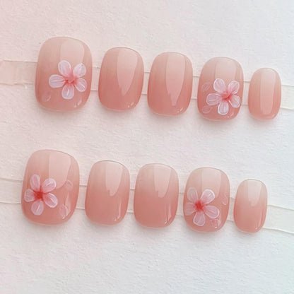 Light Rain Medium Size Hand-made Press-On Nails – 3D Gel UV Finish by Professional Manicurist
