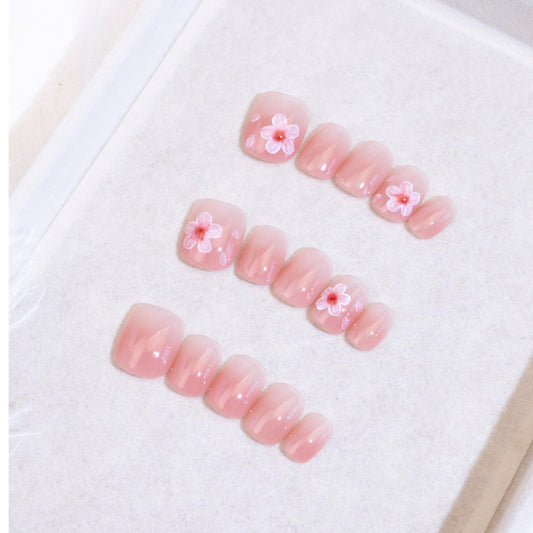 Light Rain Medium Size Hand-made Press-On Nails – 3D Gel UV Finish by Professional Manicurist