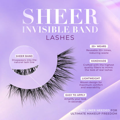 Lilly Lashes Sheer Band – Invisible Clear Band Lashes, 13.5mm, Natural Wispy Look, Reusable 20x