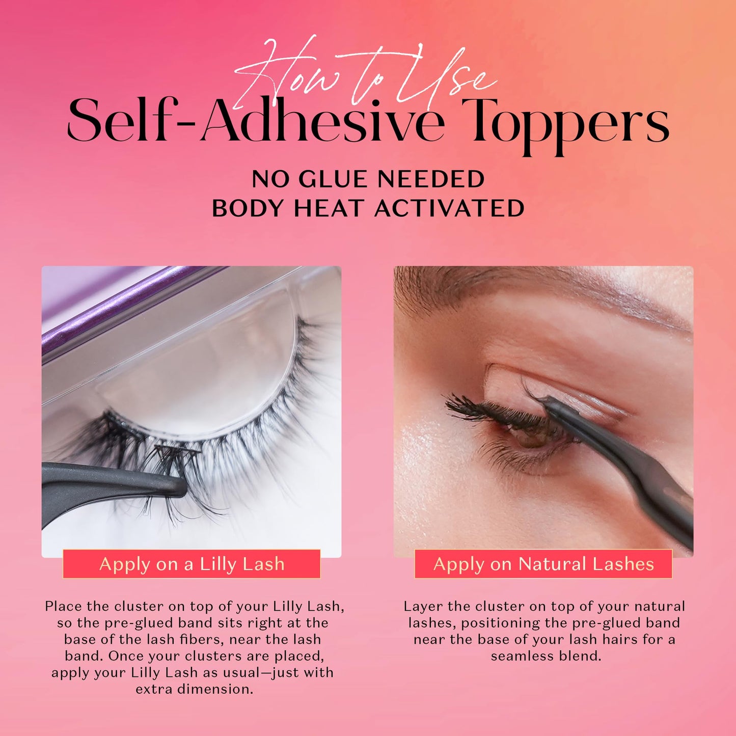 Lilly Lashes Self-Adhesive Wispy Flares – Pre-Glued Clear-Band, 24-Hour Hold