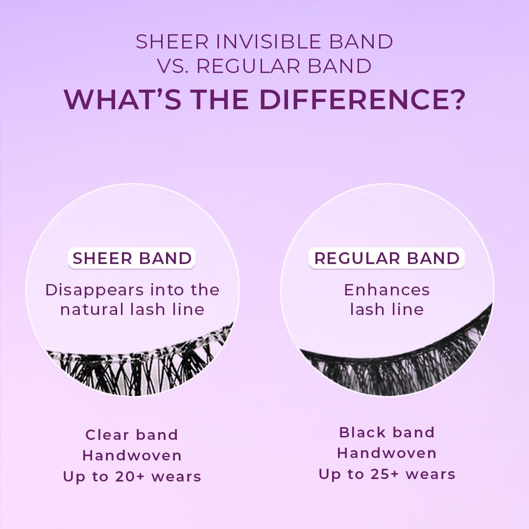Lilly Lashes Sheer Band – Invisible Clear Band Lashes, 13.5mm, Natural Wispy Look, Reusable 20x