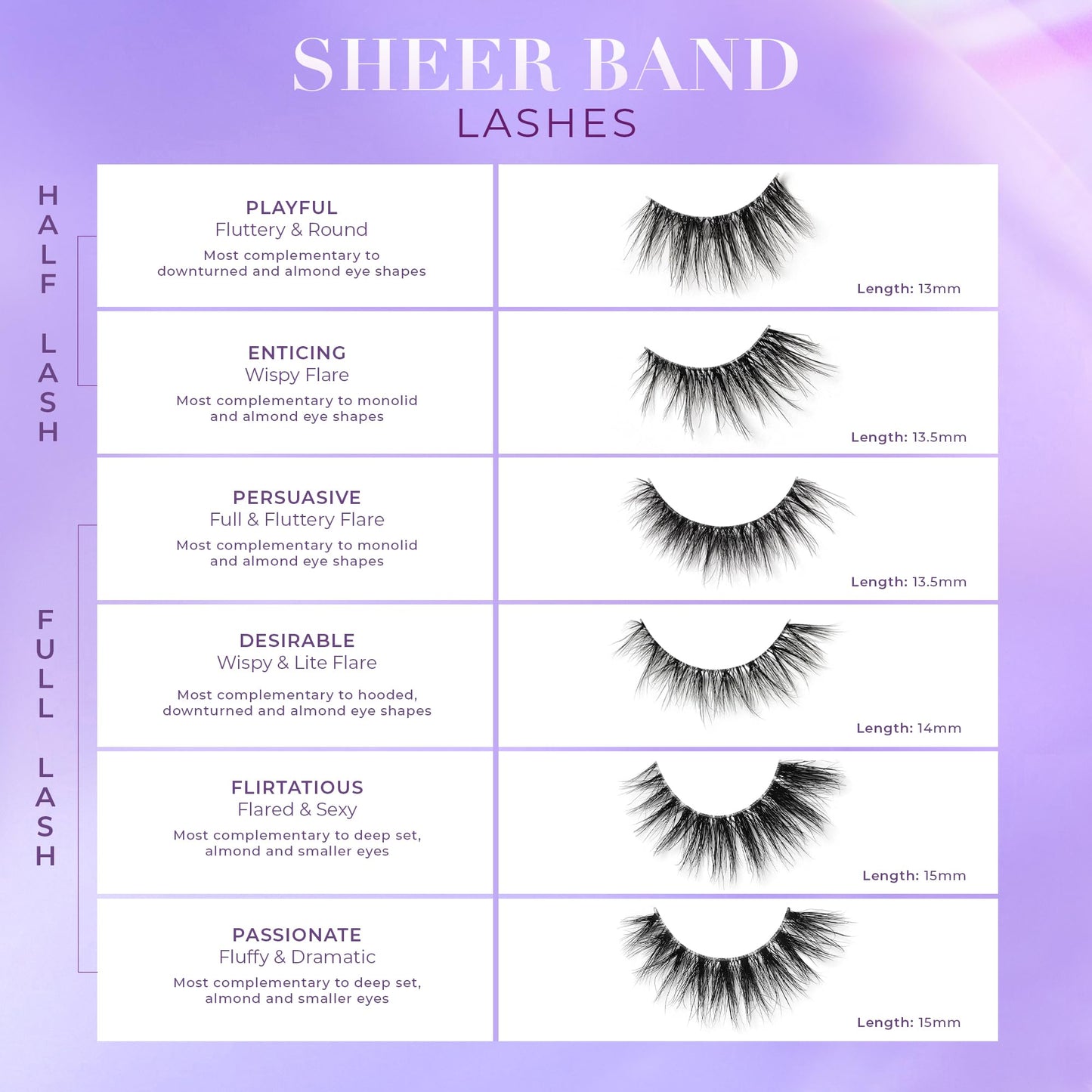 Lilly Lashes Sheer Band – Invisible Clear Band Lashes, 13.5mm, Natural Wispy Look, Reusable 20x