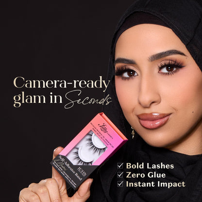 Lilly Lashes Self Adhesive Band 3D Faux Mink Eyelashes – No Glue Needed, Body Heat Activated, Reusable Up to 5x (Miami)