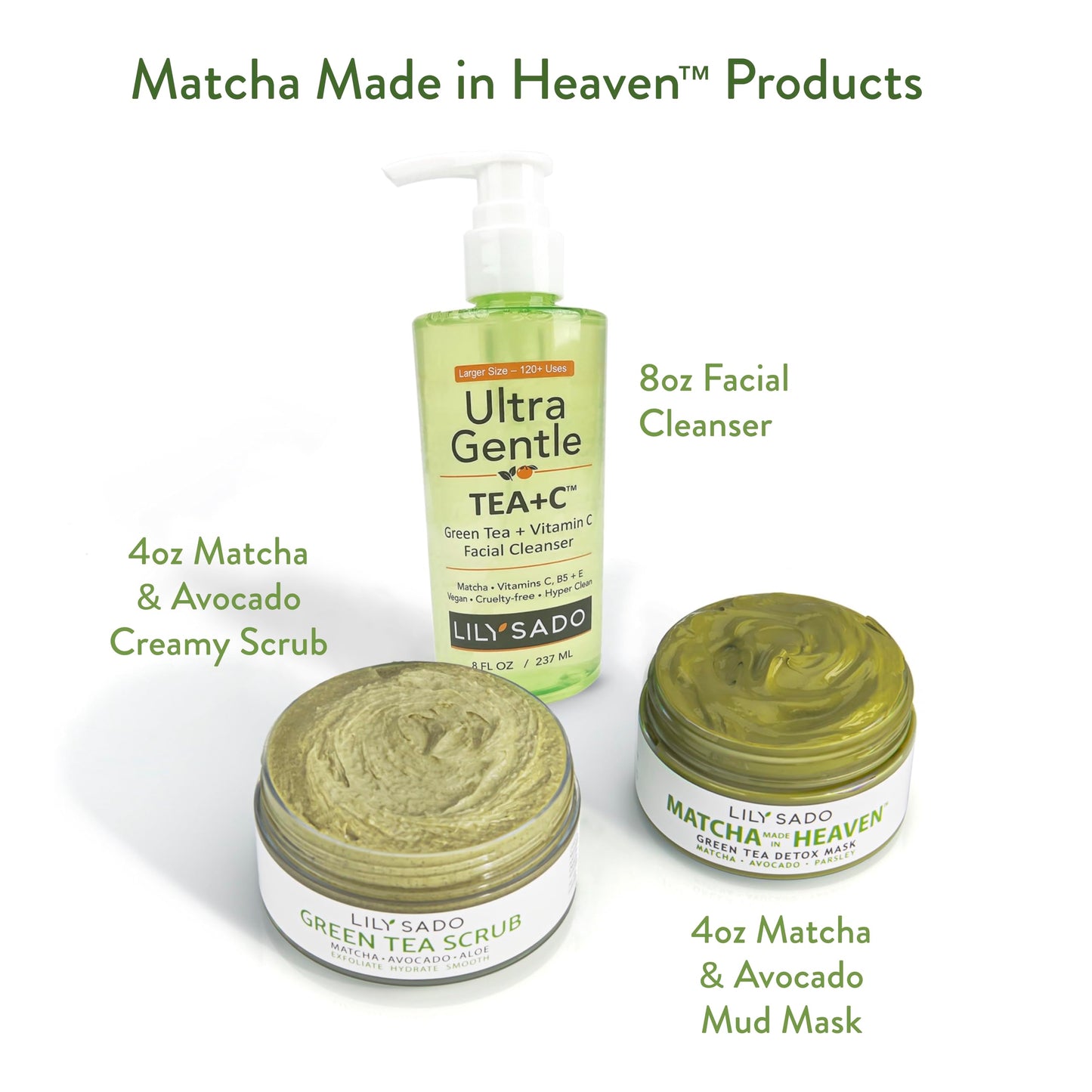 LILY SADO MATCHA Made in Heaven™ Sugar Facial Scrub – Vegan Exfoliating Cleanser for All Skin Types | 4 oz