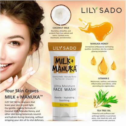 LILY SADO MILK+MANUKA Coconut Milk & Manuka Honey Cream Face Cleanser – Hydrating 6oz
