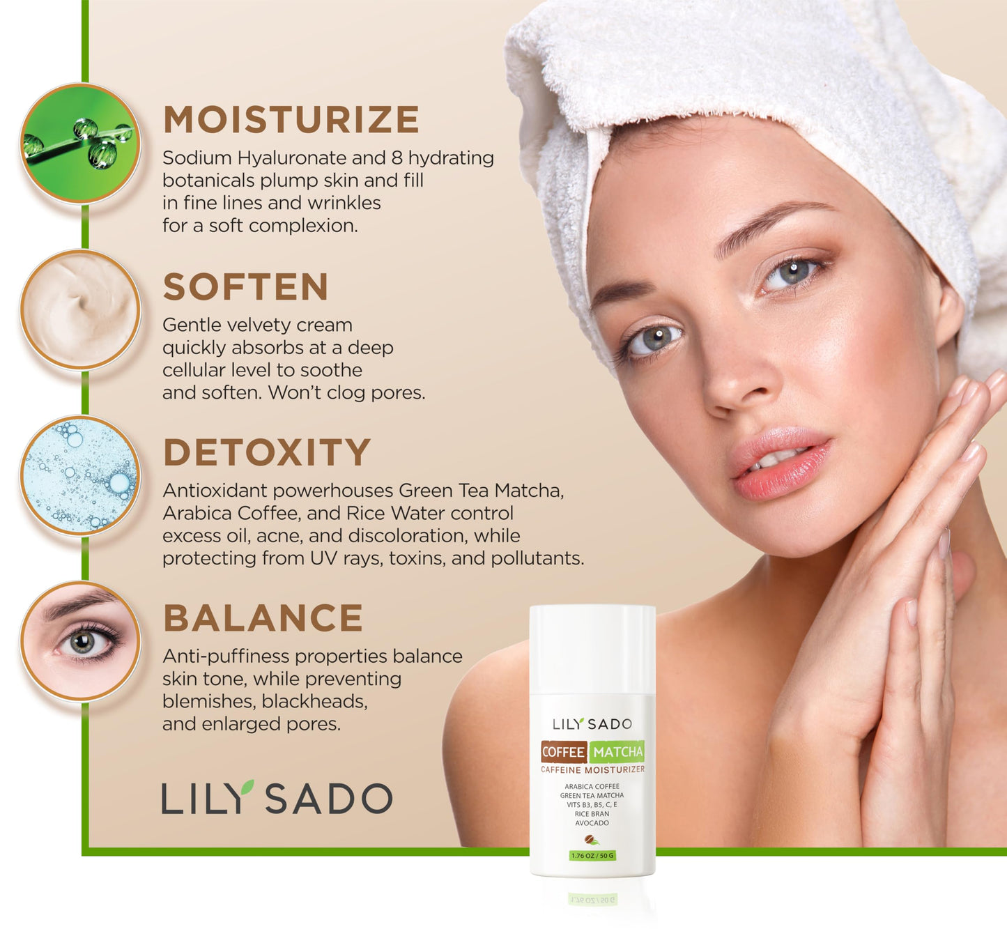LILY SADO TEA+C Coffee & Matcha Face Moisturizer – Vegan Caffeine Skincare for Antioxidant Hydration