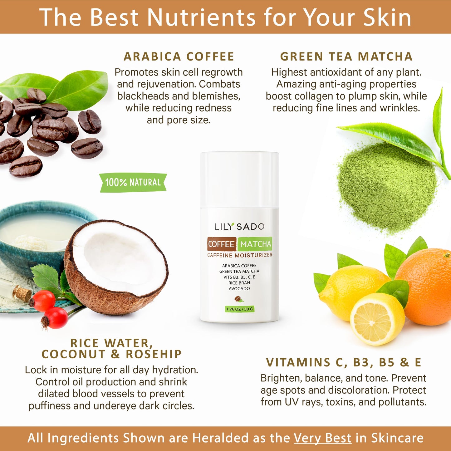 LILY SADO TEA+C Coffee & Matcha Face Moisturizer – Vegan Caffeine Skincare for Antioxidant Hydration