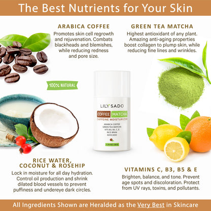 LILY SADO TEA+C Coffee & Matcha Face Moisturizer – Vegan Caffeine Skincare for Antioxidant Hydration