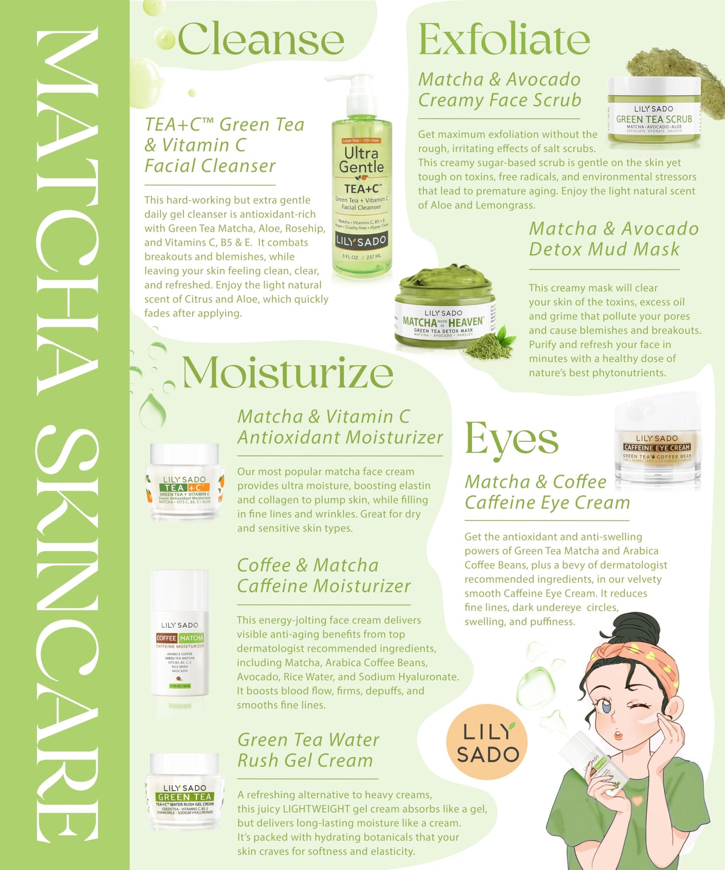 LILY SADO TEA+C Green Tea & Vitamin C Face Cleanser – Gentle Daily Vegan Facial Wash (8 oz)