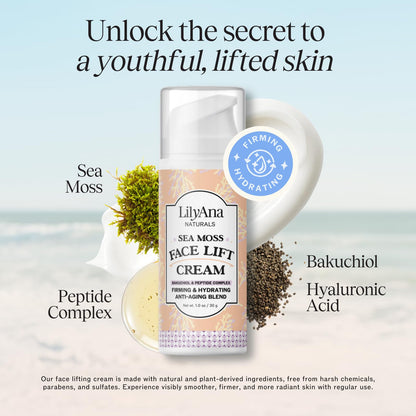 LilyAna Naturals Bakuchiol Face Lift Cream with Sea Moss & Peptide Complex – Hydrating Night Cream (1 oz) – Made in USA