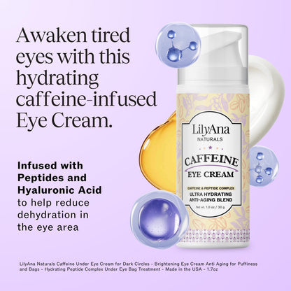 LilyAna Naturals Caffeine Eye Cream with Peptides – Dark Circles & Puffiness, 1.0 oz