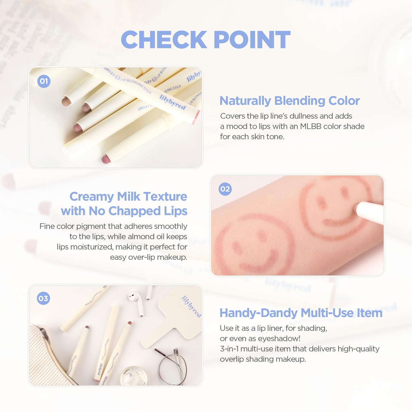 Lilybyred Smiley Lip Blending Stick – 3-in-1 Lip Liner, Precise Contour, Matte Finish, Almond Oil Hydration